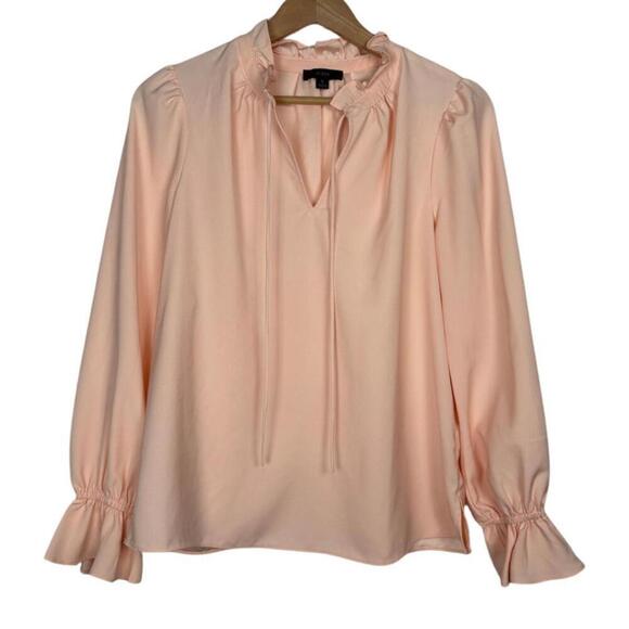 J. Crew Tops - J.CREW Size Small Pink Peach Ruffle Neck Long Sleeve Blouse